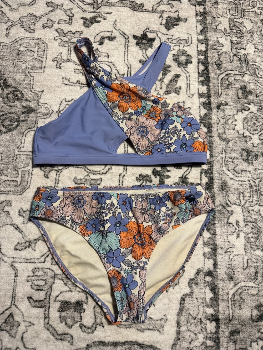 Abercrombie kids Floral High-Neck Bikini Set in Lavender and Multi